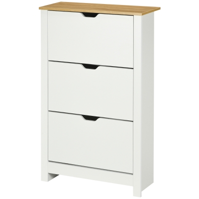 HOMCOM Armoire à chaussures étagère à chaussures, 3 compartiments, 18 paires de chaussures, 72 cm x 26 cm x 112 cm, Blanc + Marron