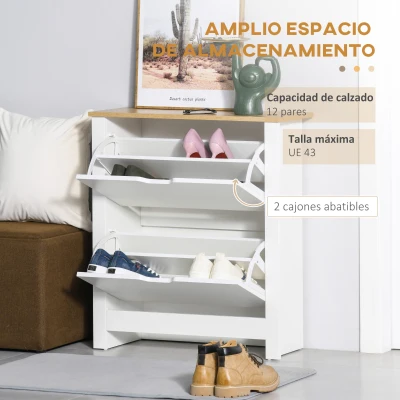 HOMCOM Zapatero de Entrada Recibidor con Cajones Abatibles y Estantes Ajustables para 12 Pares de Zapatos 72x26x80 cm Blanco(m-4)