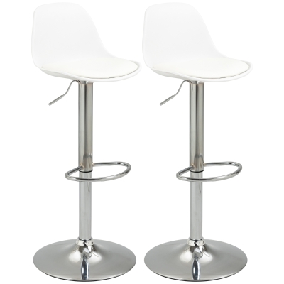HOMCOM Lot 2 Tabourets Bar Réglables avec Dossier Blanc