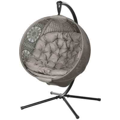 Outsunny Fauteuil suspendu fauteuil de jardin fauteuil en rotin, style boho, 116 x 125 x 172 cm, Sable + Noir
