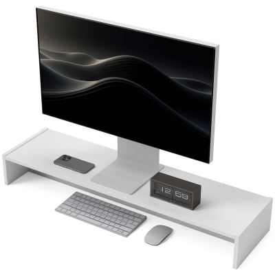 HOMCOM Rehausseur écran PC bureau support d'écran d'ordinateur de 100 cm support moniteur avec deux compartiments, blanc