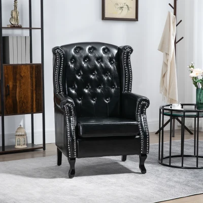 HOMCOM Wingback Accent Chair Tufted Black Armchair