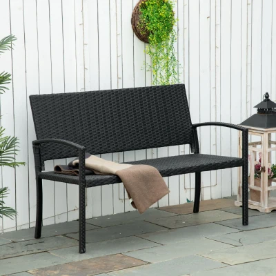 Outsunny Rattan 2-Seater Garden Bench Black