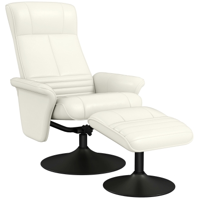 HOMCOM Fauteuil inclinable, fauteuil TV avec repose-pieds, pivotant, ergonomique, tissu microfibre, jusqu'à 150 kg, Blanc crème