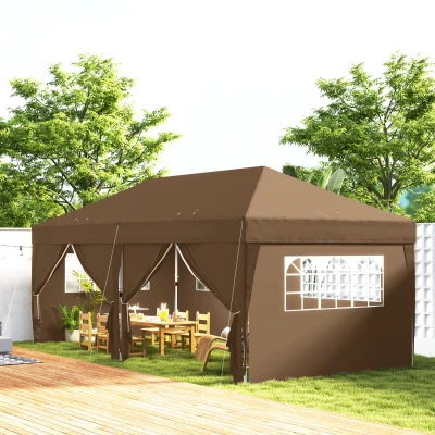 Outsunny Garten Pavillon Outdoor faltbarer Pavillon 3 x 6 m mit 6 seitlichen Wänden, Transporttasche inklusive, Kaffee