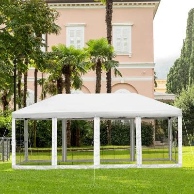 Outsunny Pavillon Pliant Pavillon de Jardin Pop-Up en Acier + Oxford + Filet avec Sac Extérieur Blanc Crème 5,9 x 2,95 x 2,5 m