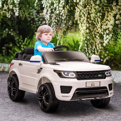 HOMCOM Elektroauto Kinder Elektrofahrzeug 12 V, Doppelmotoren, 3 bis 5 km/h, Weiß