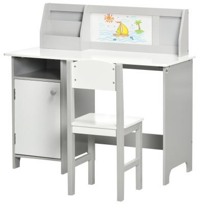 HOMCOM Bureau Enfant +5 Ans avec Tableau Blanc Gris