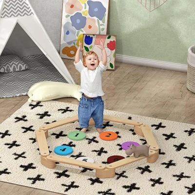 AIYAPLAY Poutre d'Équilibre Bois 6 Pièces Intérieur/Extérieur