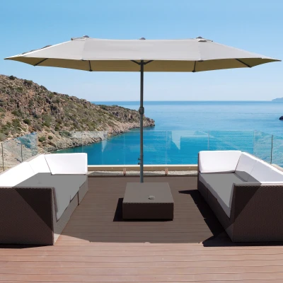 Outsunny XXL Garten-Sonnenschirm mit Kreuzfuß, großer Sonnenschirm 4,6L x 2,7B x 2,4H cm, Kurbelöffnung Aluminium Stahl hochdichtes Polyester Kaffee