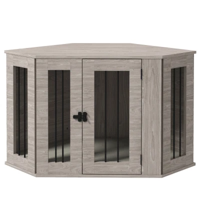 PawHut Cage pour Chien, Design d’Angle, incl. Verrouillage, 1 Coussin, 104 x 55 x 63 cm, Marron