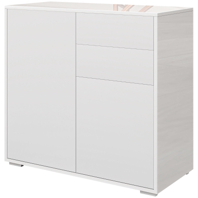 HOMCOM Armoire de Rangement avec 2 Tiroirs, 2 Portes, avec Dispositif de Basculement, pour Salon, Chambre à Coucher, 79 x 36 x 74 cm, Blanc