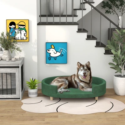PawHut Hundesofa, Katzensessel, weiche Samtoberfläche mit abnehmbarem Kissen und Holzfüßen, 100L x 70B x 25H cm, grün