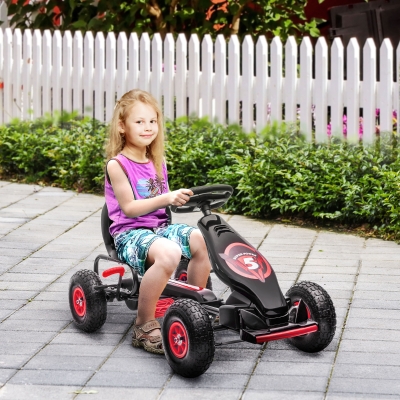 HOMCOM Kart à Pédales Enfant Siège Réglable Rouge Noir
