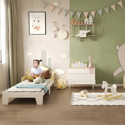 HOMCOM Children's Bed - Bed Frame with House-Shaped Headboard and Slatted Bed Base Included - 90 x 190 cm - Solid White Pine