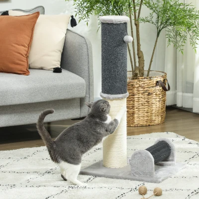 PawHut Griffoir Chat 3 en 1 Base Ananas 40x48x85cm Gris Clair