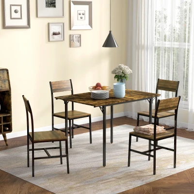 HOMCOM Industrial Style Folding Dining Table with 2 Drop Leaves, Extensible, Dropleaf Table for 2-4 People
