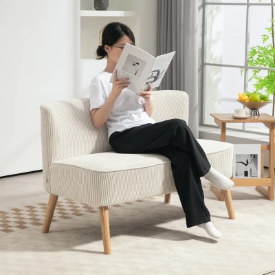 HOMCOM Canapé 2 Places, Rembourrage Moelleux, Revêtement Facile à Entretenir, Supporte Jusqu'à 150 kg, 117 x 56,5 x 77 cm, Blanc Crème