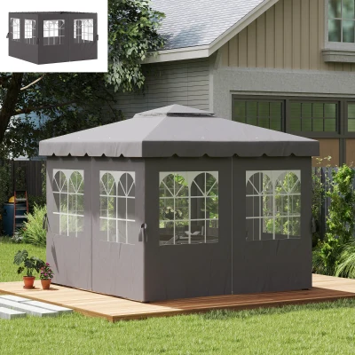 Outsunny Pavillon-Seitenwände, 4 Seitenwand-Paneele für Gartenpavillon, mit Reißverschluss, 3 x 4 m Pavillon, Dunkelgrau