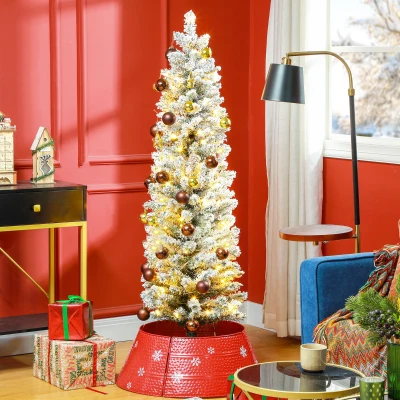 HOMCOM Sapin Artificiel 150cm LED Blanc Chaud Branches Enneigées