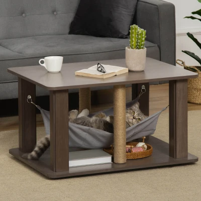 PawHut Arbre Chat avec Hamac Gris 79x59x45,5cm