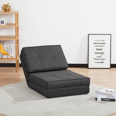 HOMCOM Armchair - Folding Spare Mattress - Convertible Chair - Adjustable Backrest 5 Positions - Gray Linen-Look Polyester Fabric