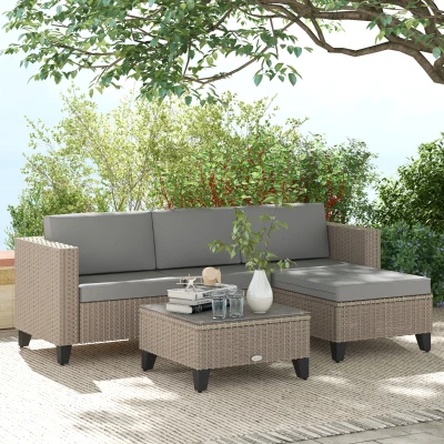 Outsunny 5-Piece Rattan Patio Set Corner Sofa Brown
