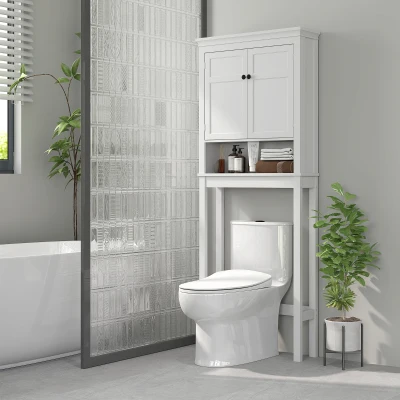 HOMCOM WC-Regal über der Toilette Waschmaschinenmöbel Badezimmermöbel 2-türiger Schrank verstellbare Regale weiß