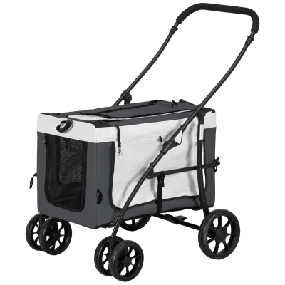 PawHut Poussette pliable animaux chien chat nacelle amovible bandoulières 4 roues 81 x 58 x 97,5 cm gris