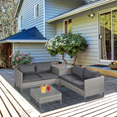 Outsunny 4-Pc Rattan Sofa Set Outdoor Patio Furniture Grey