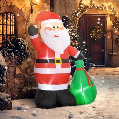 Outsunny Père Noël Gonflable 180cm LED Intérieur Extérieur