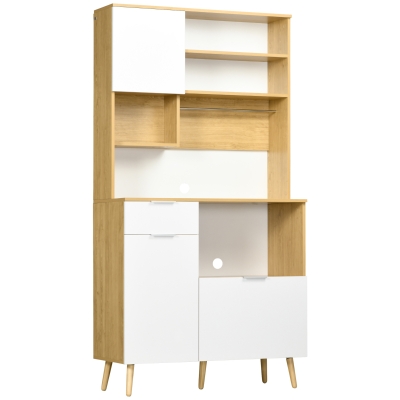 HOMCOM Alacena de Cocina Mueble Auxiliar de Cocina con 3 Puertas Cajón Estante Ajustable y Toallero 93x40x180 cm Natural(m-1)
