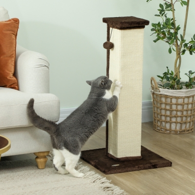 PawHut Poste Arranhador para Gatos Altura 81 cm Arranhador para Gatos com Poste de Sisal e Bola Suspensa 41x41x81 cm Marrom