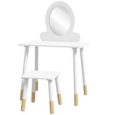 AIYAPLAY Coiffeuse Enfant 2 Pièces avec Tabouret Blanc
