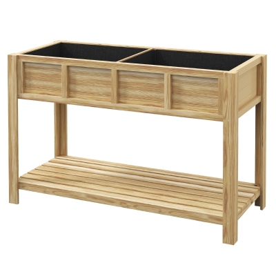 Outsunny Hochbeet auf Beinen mit herausnehmbarem Trenner, Regal, Bewässerungseinsätzen, Drainagefilz 115L x 46B x 75H cm