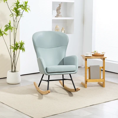 HOMCOM Poltrona Baloiço Estofada em Veludo com Assento Acolchoado Apoio para os Braços e Pés de Madeira de Faia 65x87x102 cm Verde Claro