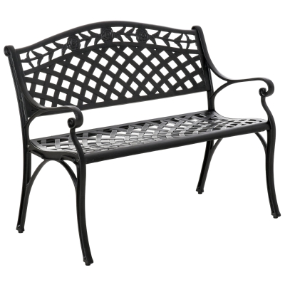 Outsunny Banc de Jardin 2 Places en Aluminium avec Accoudoirs Style Campagnard Noir 102,5 x 61 x 84 cm