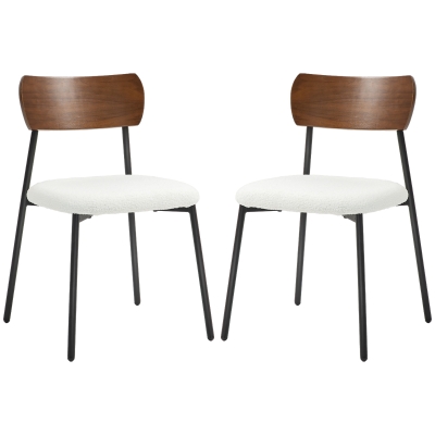 HOMCOM Set aus 2 Esszimmerstühlen mit Webpelzsitz, gebogener Holzeffektrücken, Innenraum, Creme