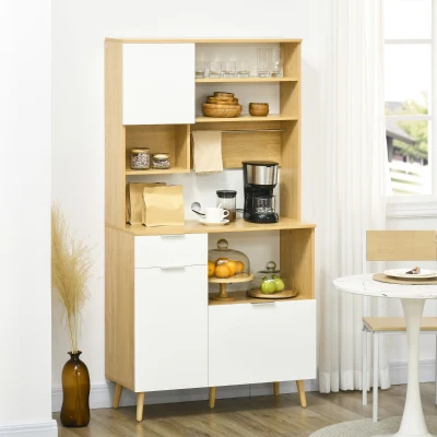 HOMCOM Alacena de Cocina Mueble Auxiliar de Cocina con 3 Puertas Cajón Estante Ajustable y Toallero 93x40x180 cm Natural(m-8)