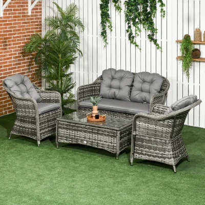 Outsunny 4-Piece Rattan Sofa Set with Cushions Mixed Grey