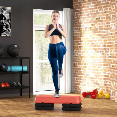 SPORTNOW Stepper Fitness Réglable 3 Niveaux Rouge Antidérapant