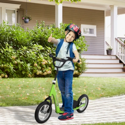 HOMCOM Roller für Kinder ab 5 Jahren mit großen Rädern, höhenverstellbarem Lenker, Bremsgriff und Seitenständer aus Stahl in Grün