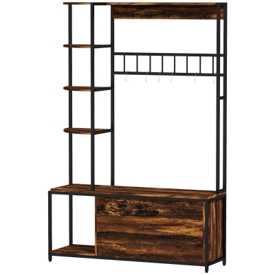 HOMCOM Porte-manteau avec étagère à chaussures 10 crochets, 3 étagères, armoire à chaussures rabattable 2 niveaux, marron