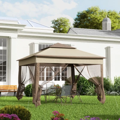 Outsunny Tonnelle 3x3m Pop-up Acier Polyester Café + Sac