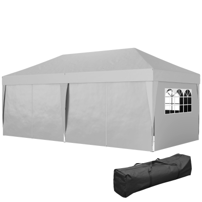Outsunny Gartenpavillon Outdoor Faltpavillon 3 x 6 m mit 6 Seitenwänden, inkl. Transporttasche, Grau