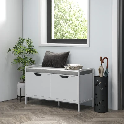 HOMCOM Schuhmöbelbank, 2 Schränke, Eingangsmöbel mit gepolsterter Sitzfläche, 84l x 35T x 50H cm, weiß
