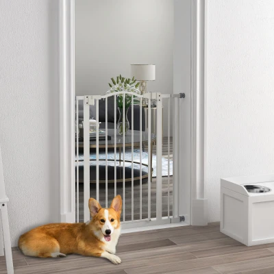 PawHut Metal Folding Dog Gate 74-87cm White