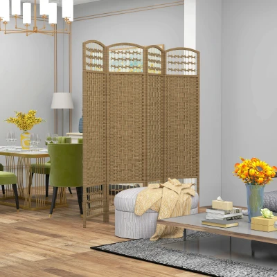 HOMCOM Biombo Separador de Ambientes de 4 Paneles Plegable de Cuerda de Papel 160x170cm Decoración para Dormitorio Natural