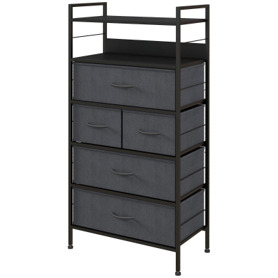 HOMCOM Kommode Aufbewahrungsmöbel 5 herausnehmbare Stoffschubladen und 2 Regale Struktur aus Stahl Abmessungen 58L x 30B x 120H cm Schwarz