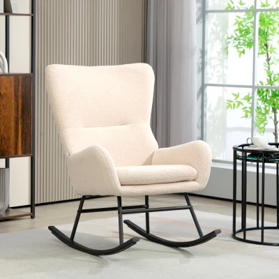 HOMCOM Rocking Chair, Rocking Chair with 10 cm Thick Seat, Curved Steel Legs, Beige and Black